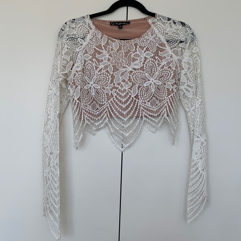 For Love & Lemons White Lace Long Sleeve Crop top